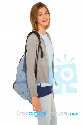 Teenage Girl With Backpack Stock Photo