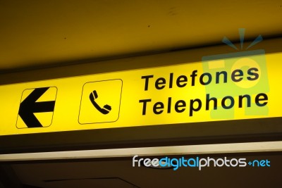 Telephone Sign On Airport Stock Photo