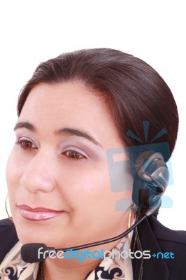 Telephonist Speaking On Headset Stock Photo