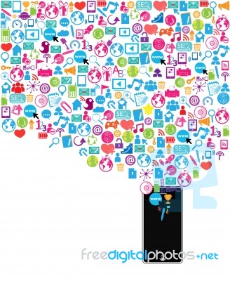 Template Design Phone Idea With Social Network Icons Background Stock Image