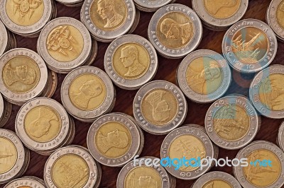 Thai 10 Baht Coins Stock Photo