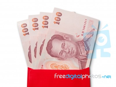 Thai Banknotes In Red Envelope Stock Photo