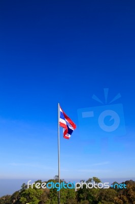 Thai Flag Of Thailand With Blue Sky Stock Photo