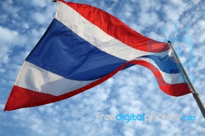 Thai Flag With Blue Sky Stock Photo