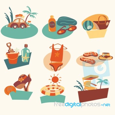 The Beach Icons Stock Image