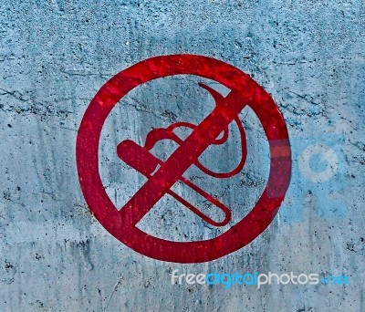 The Logo No Smoking On Steel Sheet Background Stock Photo