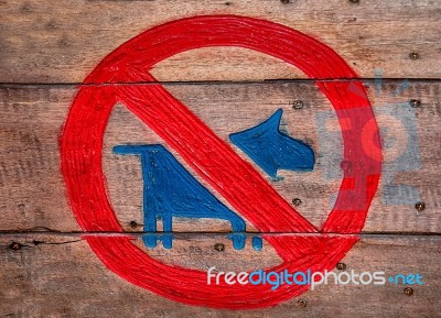 The Sign Of No Dog  On Wood Background Stock Photo