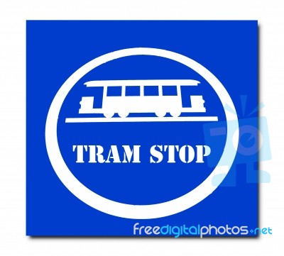 The Sign Of Tram Stop Isolated On White Background Stock Photo
