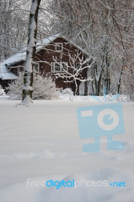 The Snowy House Stock Photo