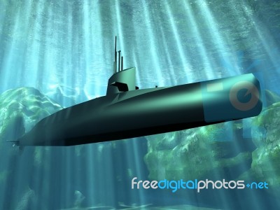 The Submarine Under The Water Stock Image