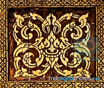 The Traditional Thai Style Art Golden Painting Pattern Stock Photo