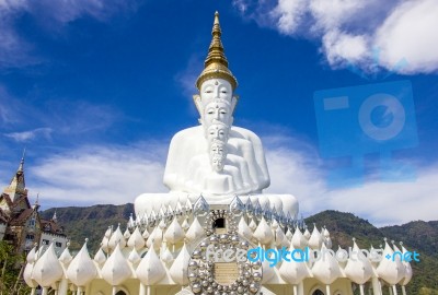 The White Statue Of Five Lord Buddha Stock Photo