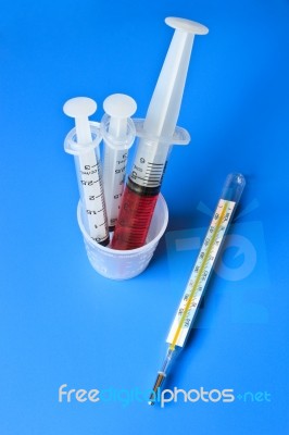 Thermometer And Medicine Stock Photo