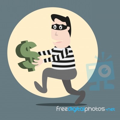 Thief Running Stealing Money Stock Image
