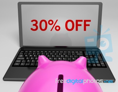 Thirty Percent Off On Notebook Shows Savings Stock Image