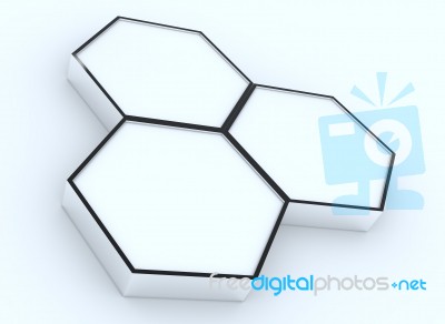 Three Blank Hexagon Box Display Stock Image