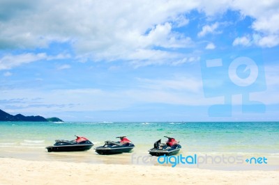 Three Jet Ski On The Beach. Koh Samui,thailand Stock Photo