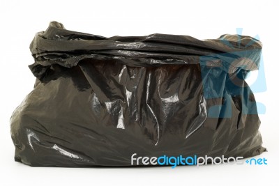 Tied Black Rubbish Bag Isolated On White Background  Stock Photo