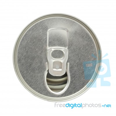Top Of Tin Can With Ring Opened On White Background Stock Photo