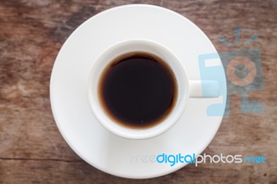 Top View Of Cup Of Fresh Espresso On Table Stock Photo