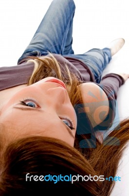 Top View Of Laying Model Stock Photo