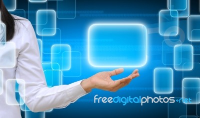 Touch Screen Interface On Women Hand Stock Photo