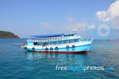 Tourist Boat Modified From Fishing On Wide Sea Stock Photo