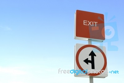 Traffic Sign Up In Clear Blue Sky Stock Photo