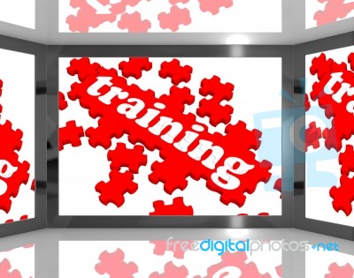 Training On Screen Showing Educating Stock Image