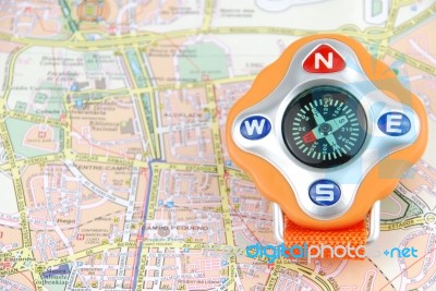 Travel Concept With A Compass On A Map Stock Photo