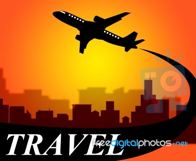 Travel Plane Indicates Travelled Explore And Voyage Stock Image