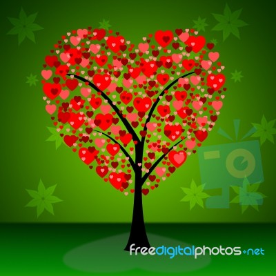 Tree Hearts Indicates Valentine's Day And Forest Stock Image