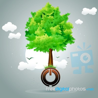 Tree On Power Button Stock Image