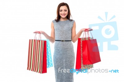 Trendy Woman With Shopping Bags Stock Photo