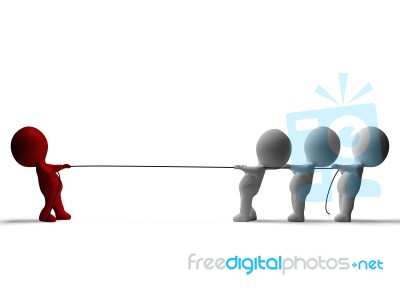 Tug Of War 3d Characters Shows Conflict And Adversity Stock Image