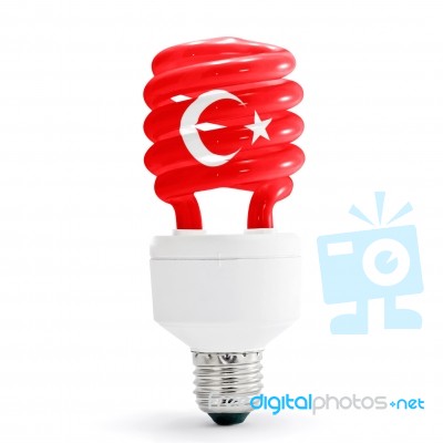 Turkey Flag On Energy Saving Lamp Stock Photo
