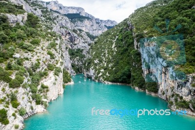 Turquoise Water In Canyon Verdon Gorge, France, Provence Stock Photo