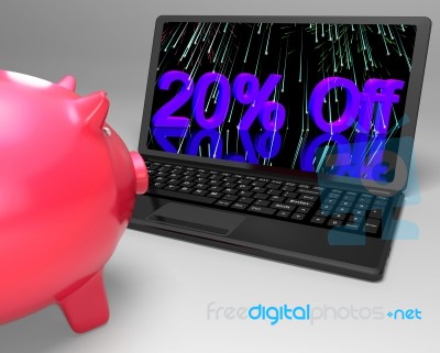 Twenty Percent Off On Laptop Shows Discounts Stock Image