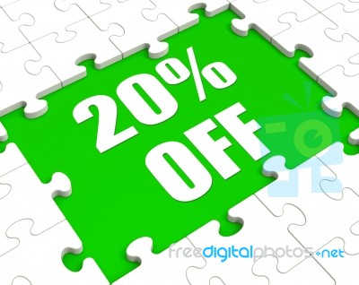 Twenty Percent Off Puzzle Means Discounted Or Sale 20% Stock Image