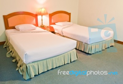 Twin Bed With Lamp Stock Photo Twin Bed With Lamp Stock Photo
