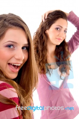 Two Girls Showing Happiness Together Stock Photo