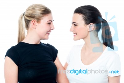 Two Glamorous Teen Friends Having A Great Time Stock Photo