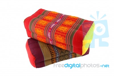 Two Level Rectangle Pillow Thai Style On White Background Stock Photo