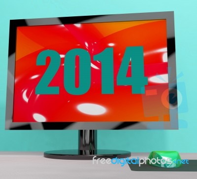 Two Thousand And Fourteen On Monitor Shows Year 2014 Stock Image
