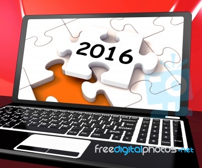 Two Thousand And Sixteen On Laptop Shows New Years Resolution 20… Stock Image