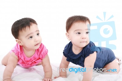 Two Twin Babies Stock Photo