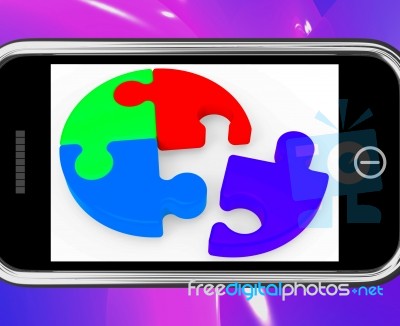 Unfinished Puzzle On Smartphone Showing Teamwork Stock Image