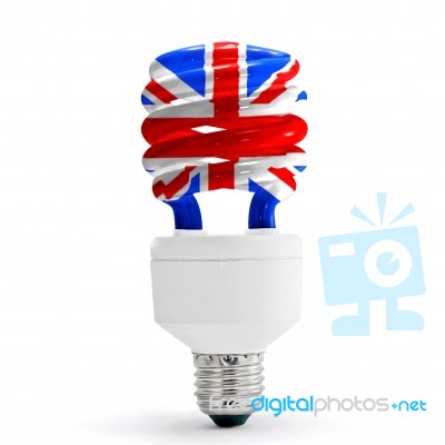 United Kingdom Flag On Energy Saving Lamp Stock Photo
