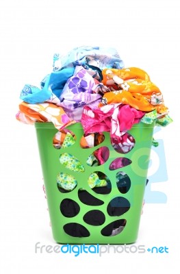 Unwashed Cloth In Basket Stock Photo