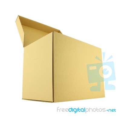 Upper Side Cardboard Opened Paper Box On White Background Stock Photo